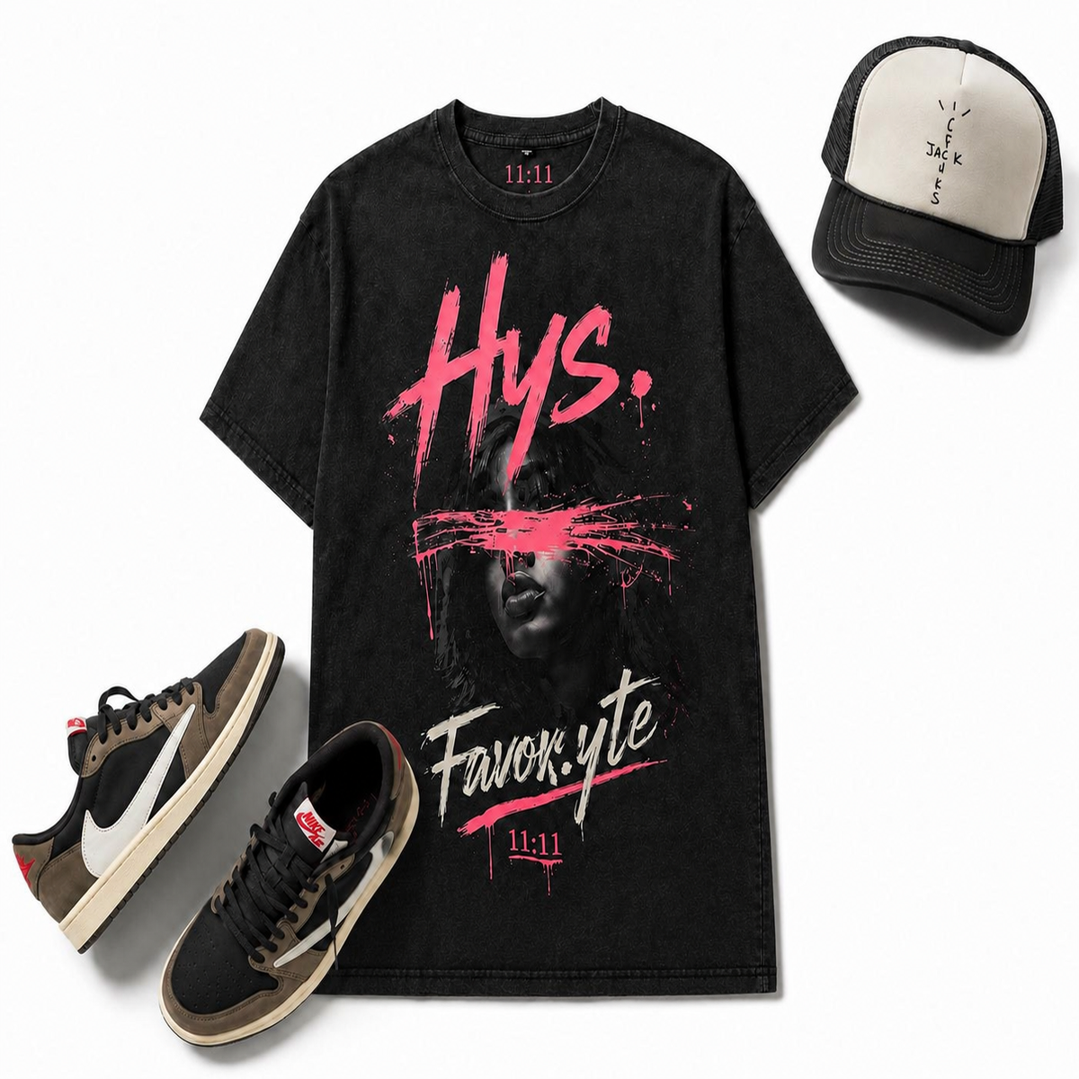 Hys. Favor.yte Signature Tee - Black Acid Wash / Pink