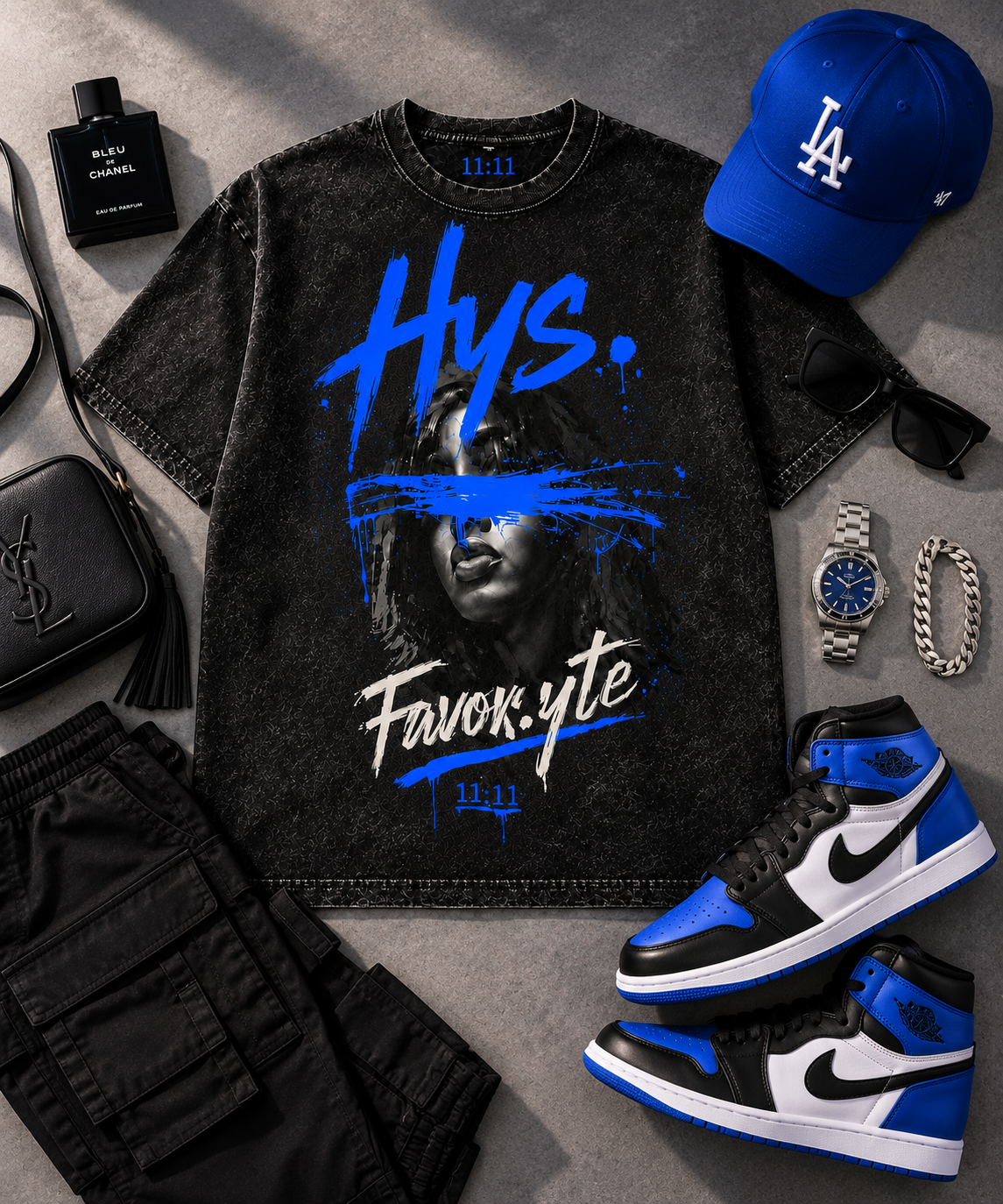 Hys. Favor.yte Signature Tee - Black Acid Wash / Royal