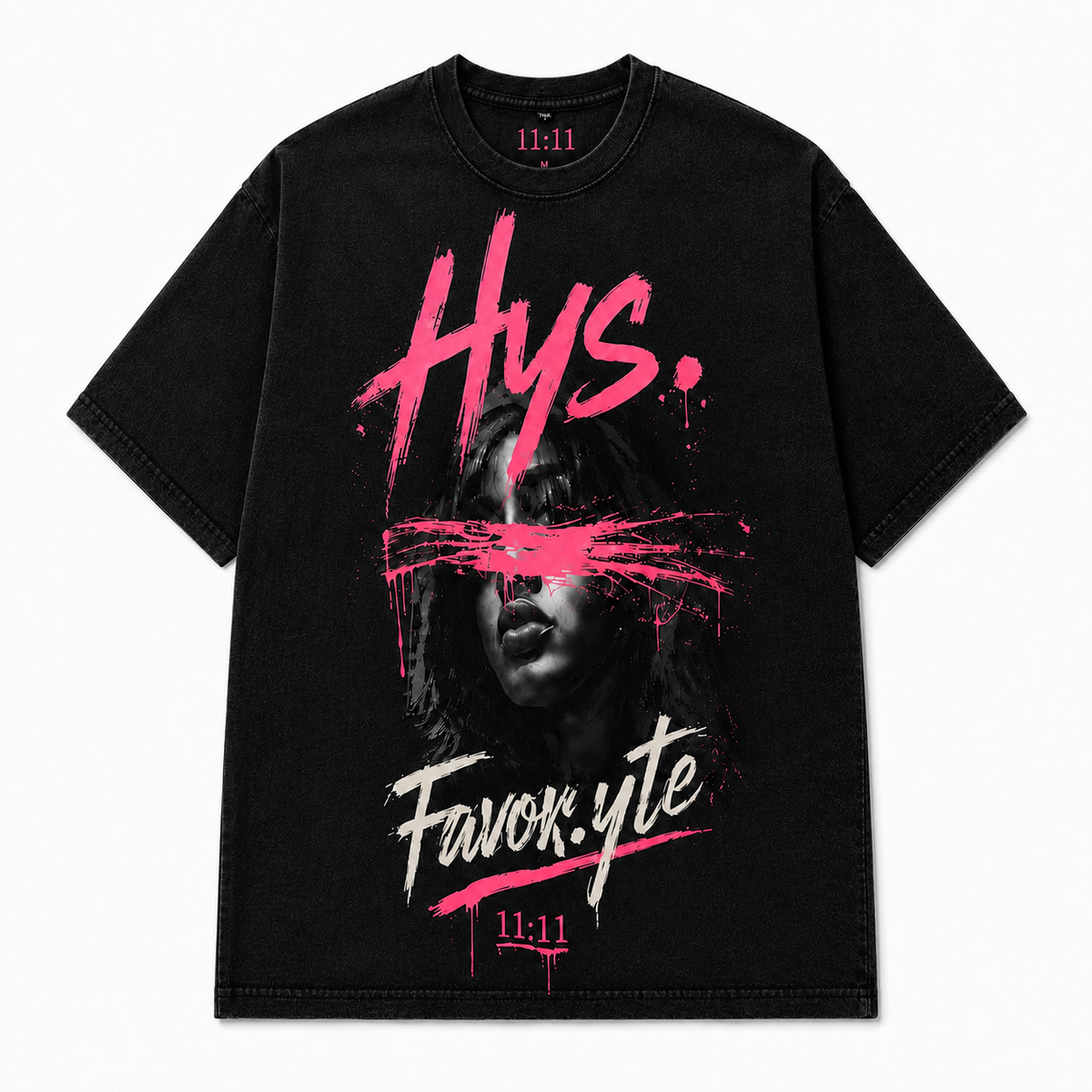 Hys. Favor.yte Signature Tee - Black Acid Wash / Pink