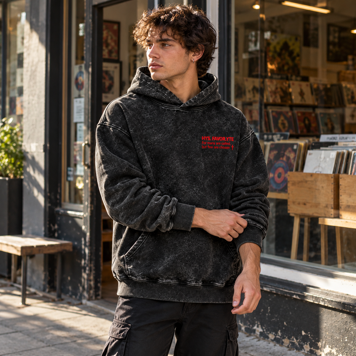 Hys. Favor.yte Chosen Hoodie - Black Acid Wash / Crimson