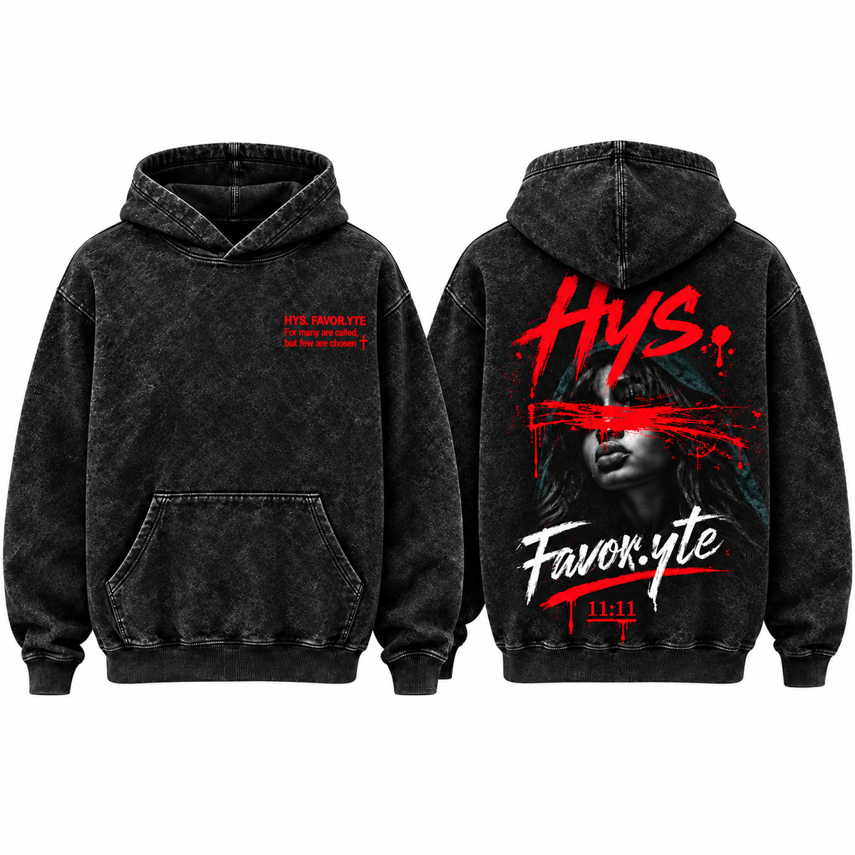 Hys. Favor.yte Chosen Hoodie - Black Acid Wash / Crimson