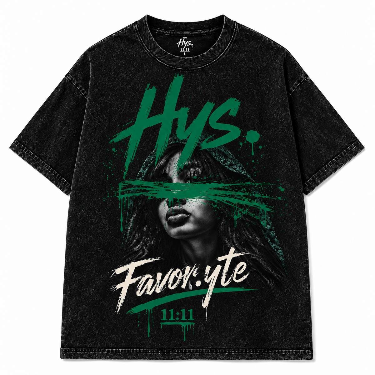 Hys. Favor.yte Signature Tee - Black Acid Wash / Emerald