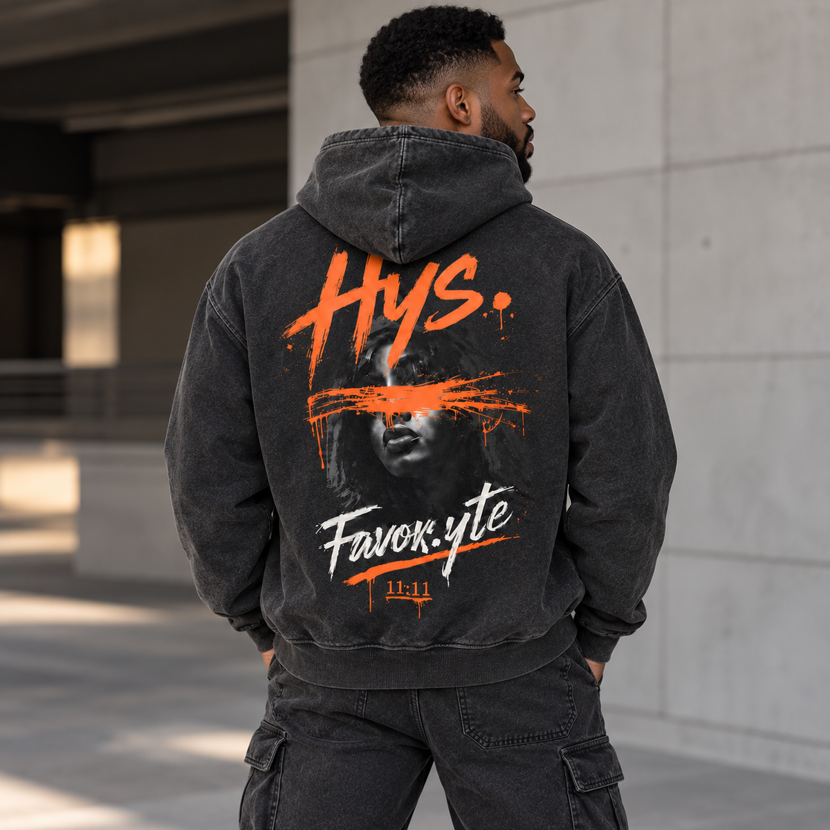 Hys. Favor.yte Chosen Hoodie - Black Acid Wash / Orange