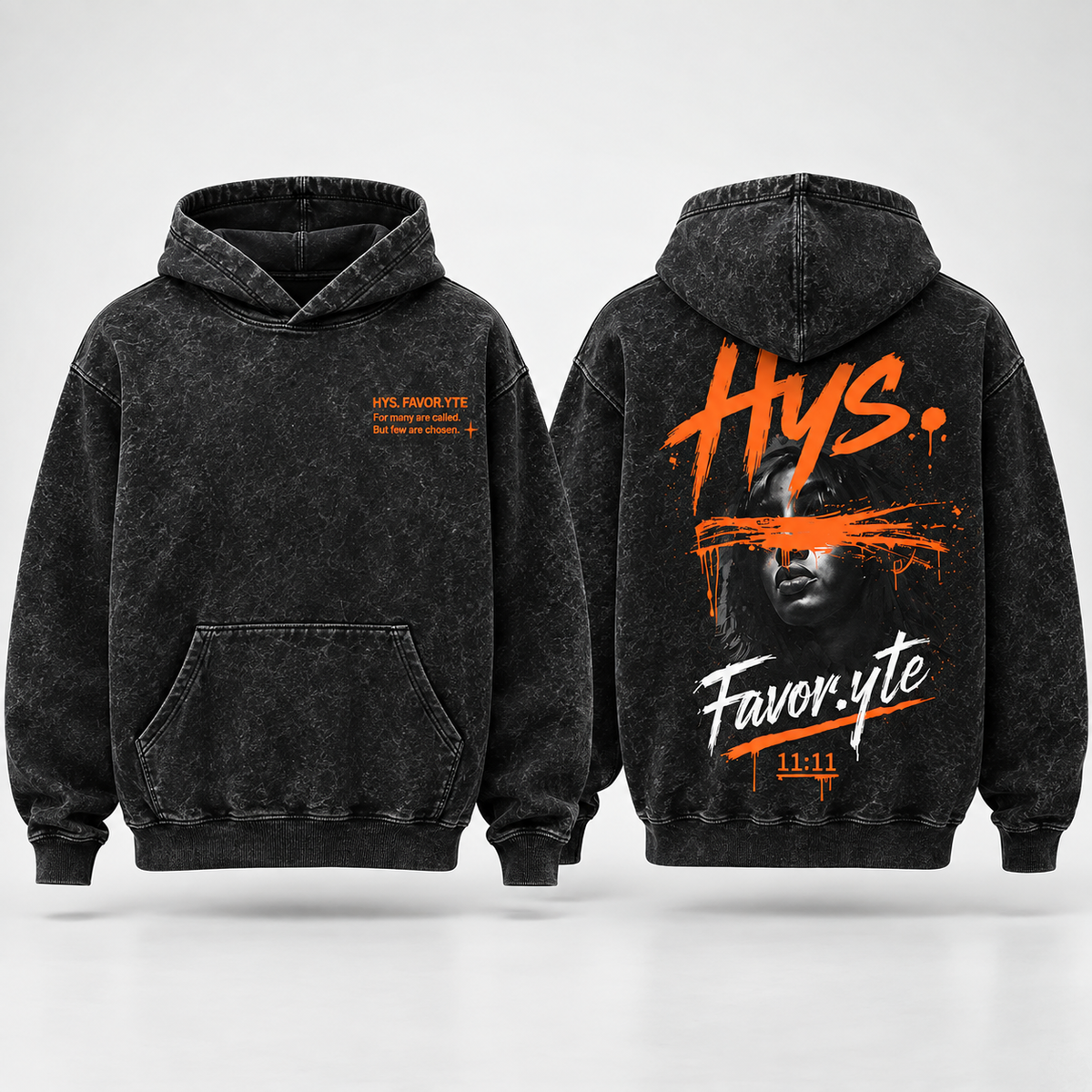 Hys. Favor.yte Chosen Hoodie - Black Acid Wash / Orange